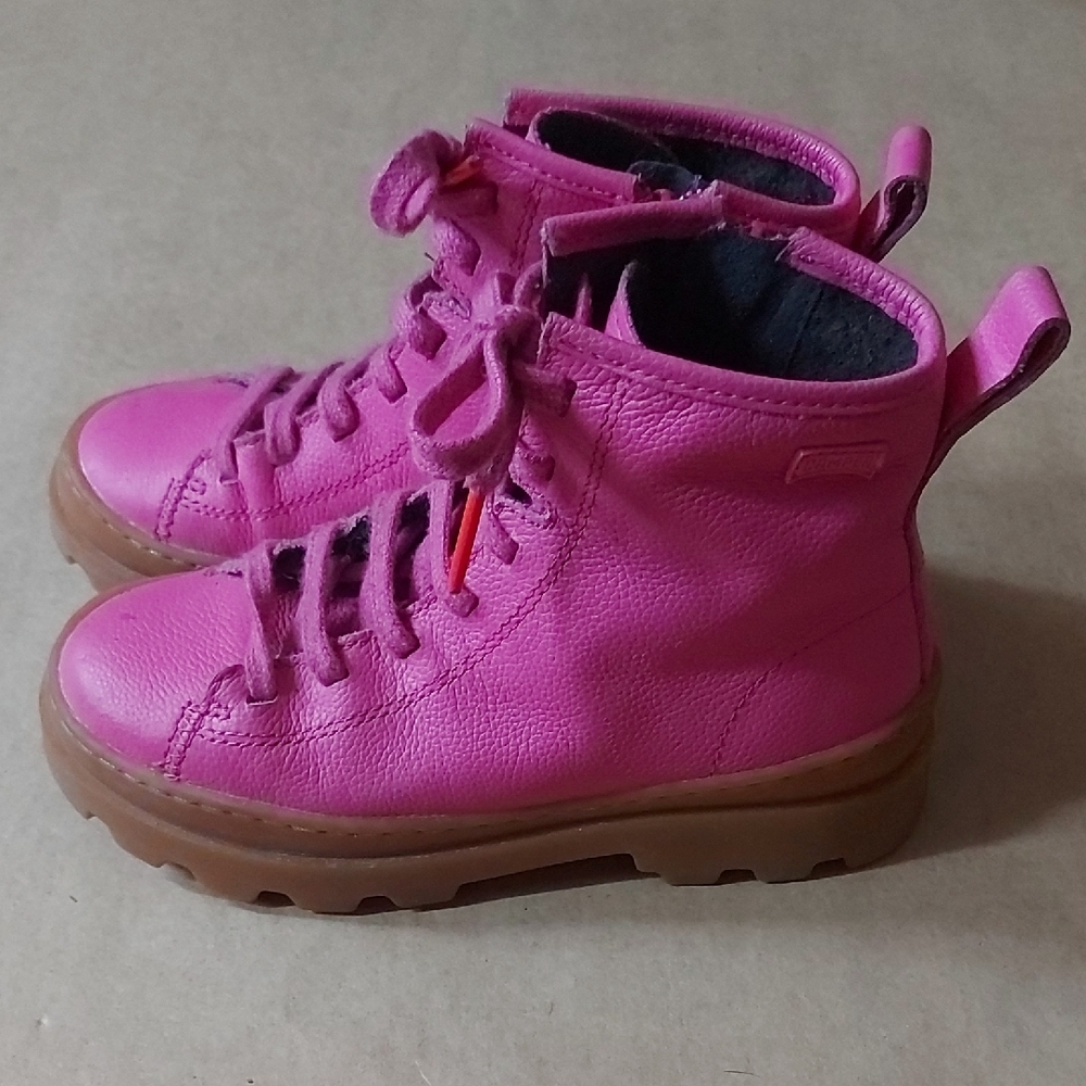 Camper Pink and Brown High-Top Boots with Glossy Finish